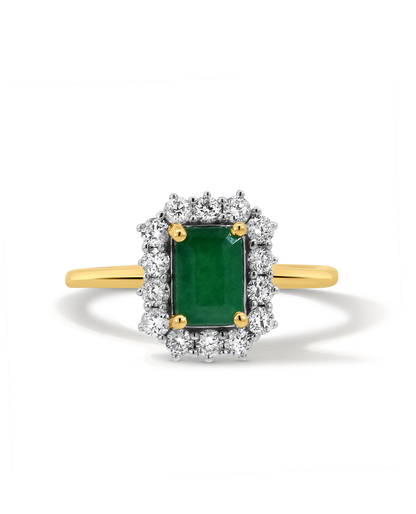 Halo Emerald Ring & .45 Carat TW Diamond | 14kt Yellow Gold