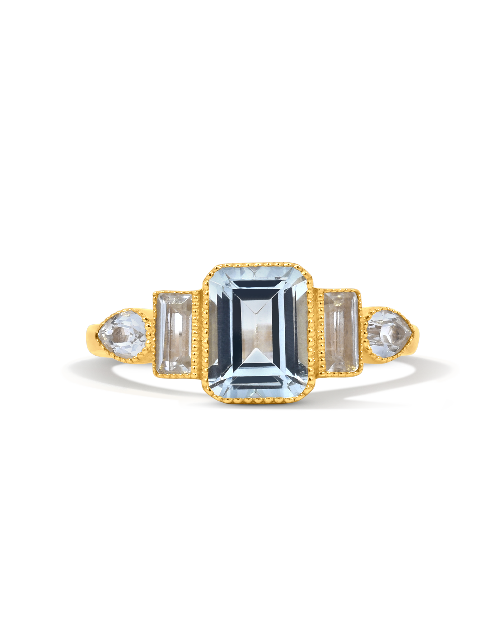 Graduated Aquamarine Ring & White Topaz | 14kt Yellow Gold