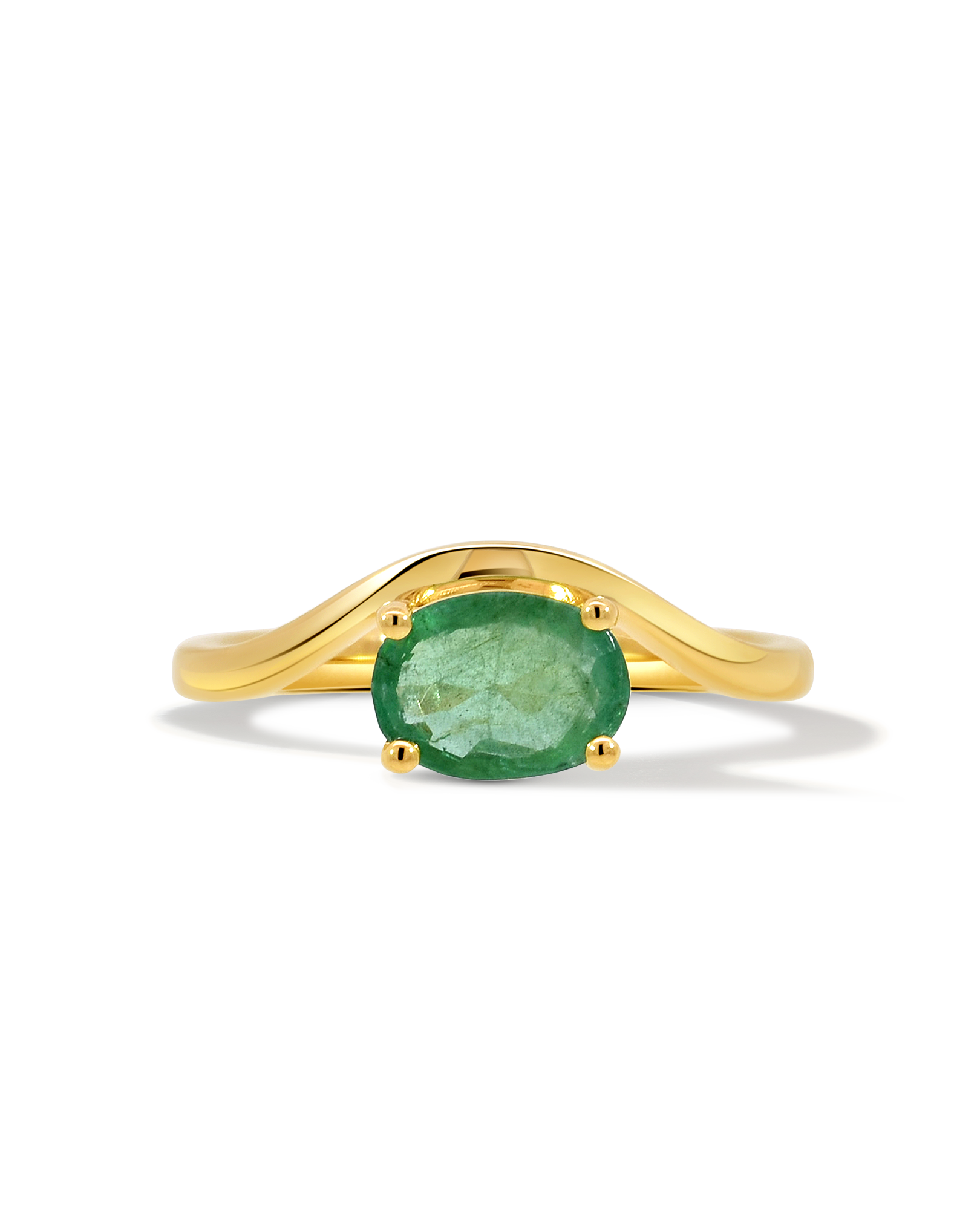 Solitaire Chevron Emerald Ring | 14kt Yellow Gold