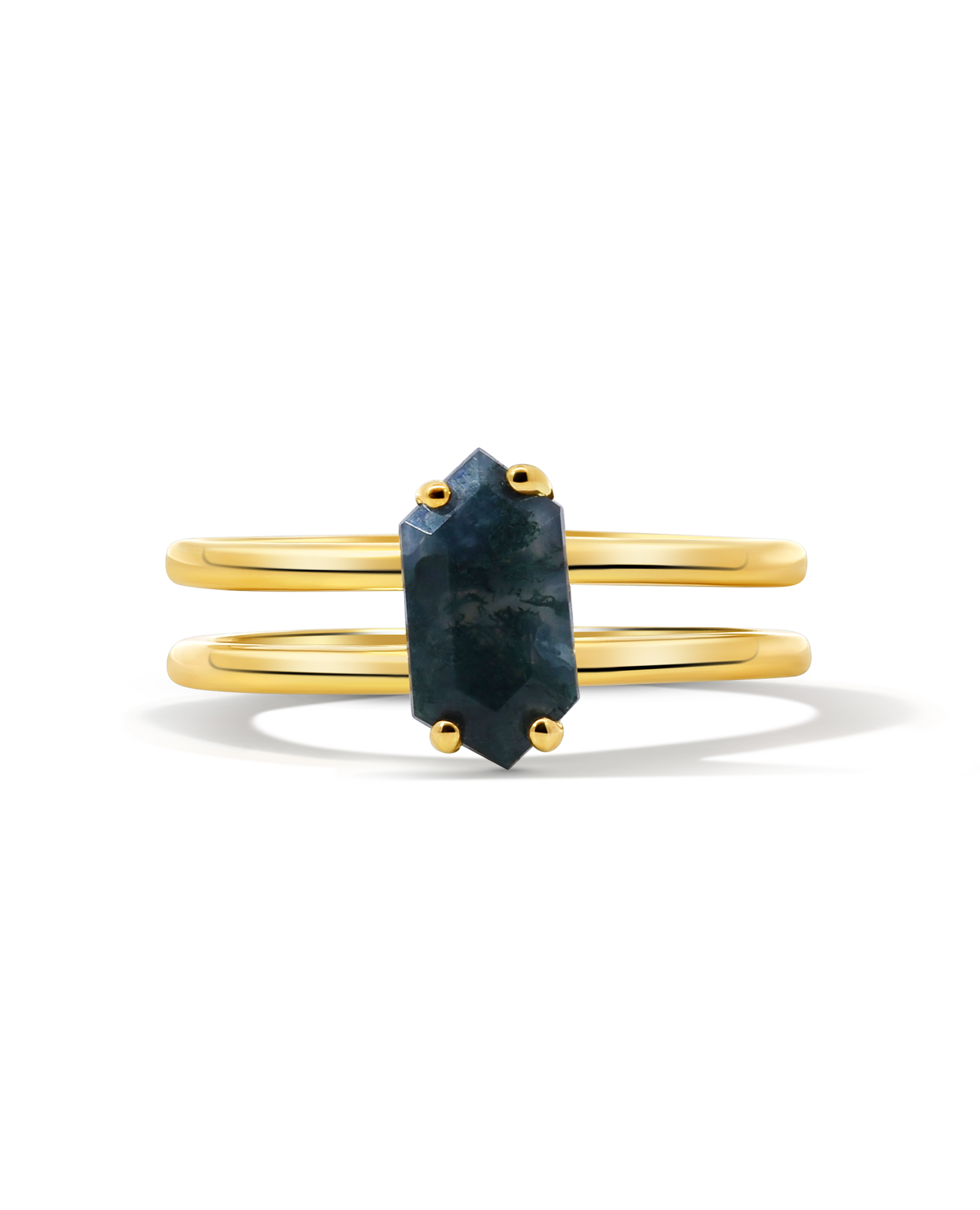 Solitaire Moss Agate Ring | 10kt Yellow Gold