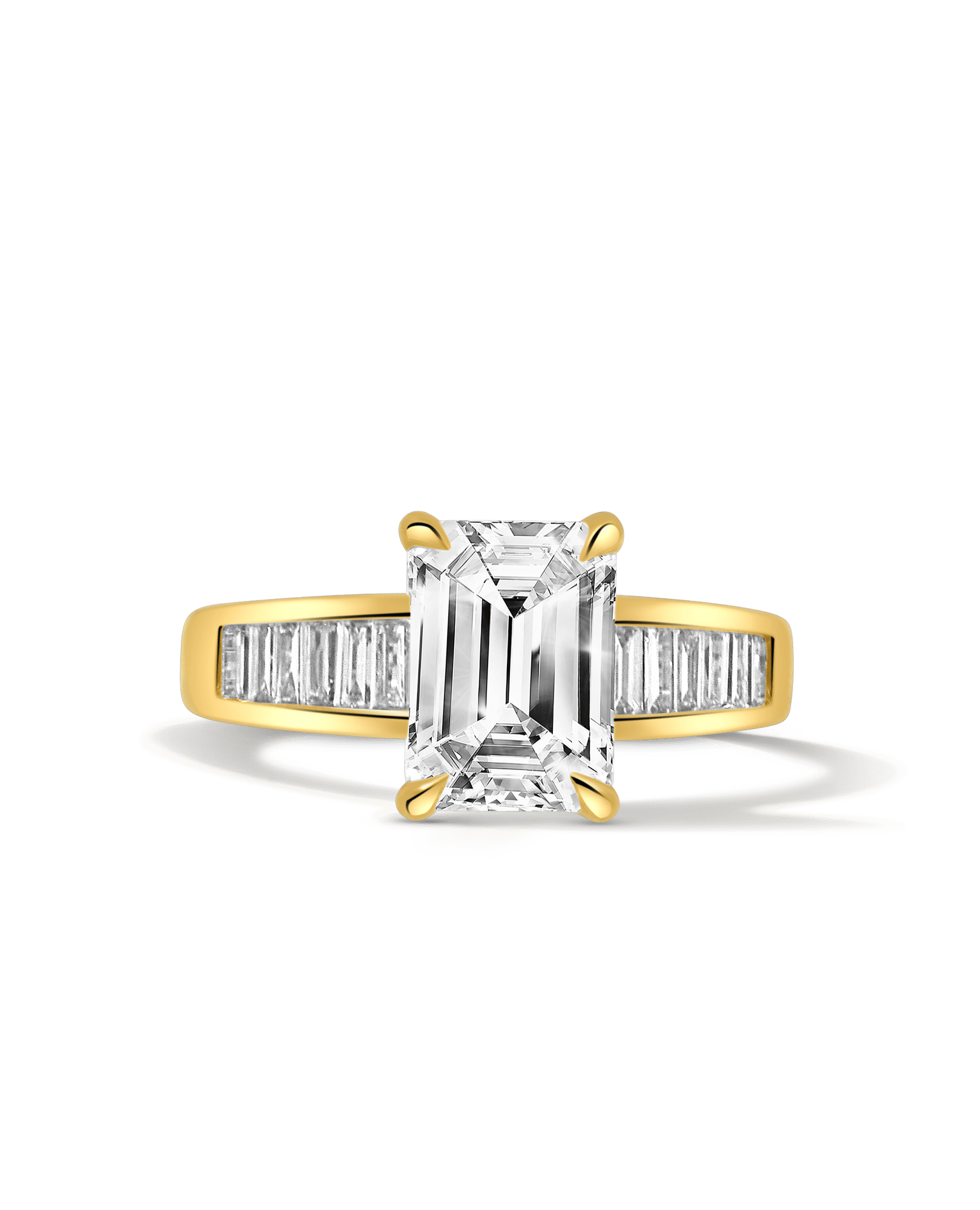 Engagement Ring 3.47 Carat TW Lab-grown Emerald Cut and Baguette Diamond | 14kt Yellow Gold