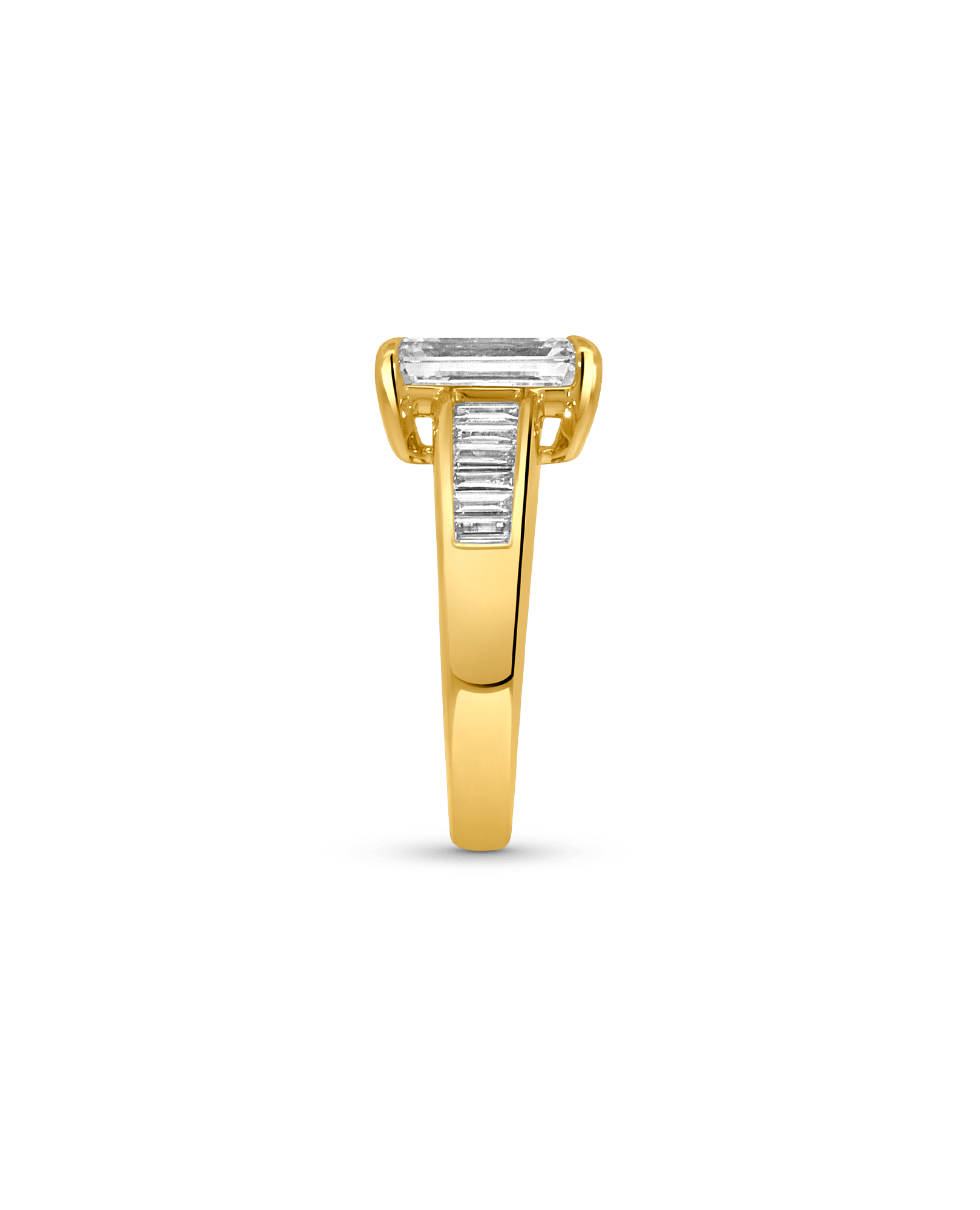 Engagement Ring 3.47 Carat TW Lab-grown Emerald Cut and Baguette Diamond | 14kt Yellow Gold